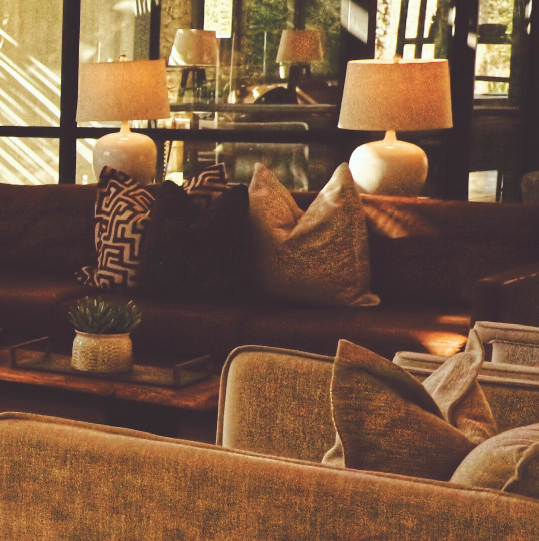 luxury living room with velvet sofa